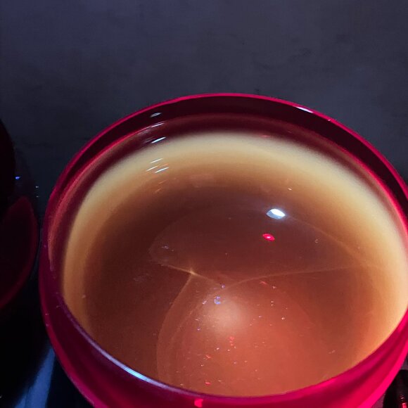 Vintage MCM Block Crystal Ruby And Amber Brandy Glasses With Cadmium Glow 1960's - Picture 10 of 17